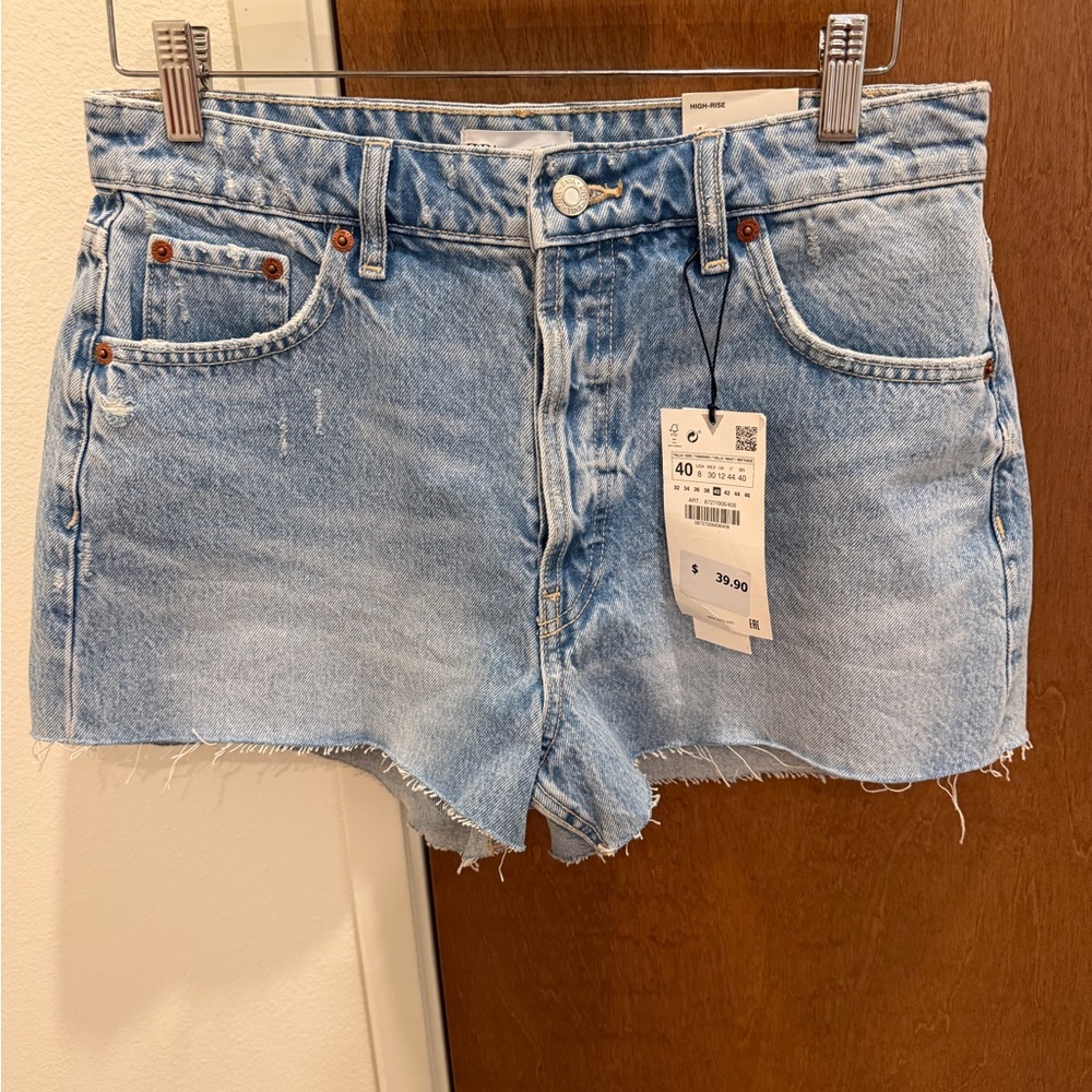 Zara Light Blue High-Rise Cutoff Jean Shorts
